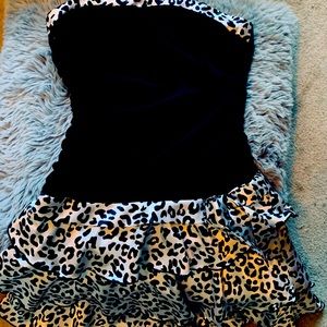 Y2K leopard layered strapless mini dress